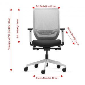 To-Sync Work SC9242 Pro White / Mesh Çalışma Koltuğu Ölçüleri